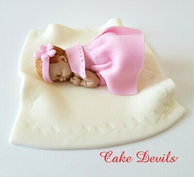 Fondant baby girl in dress Cake Topper for Baby Shower or Baptism