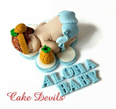 Fondant Flamingo and Pineapple Baby Shower Cake Topper