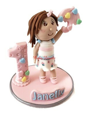 Fondant Little Girl Birthday Cake, First Birthday Cake Topper, Handmade Fondant Girl with Umbrella, Showerered with Love Birthday Party