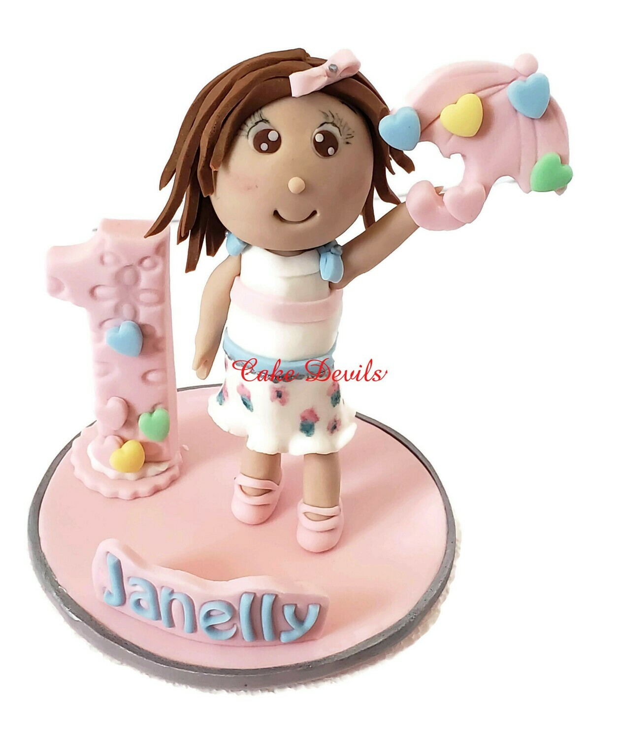 Fondant Little Girl Birthday Cake, First Birthday Cake Topper, Handmade Fondant Girl with Umbrella, Showerered with Love Birthday Party