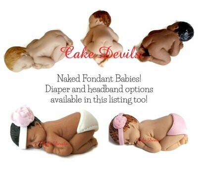 Naked Sleeping Baby Fondant Cake Topper, Handmade Baby Shower Cake Topper