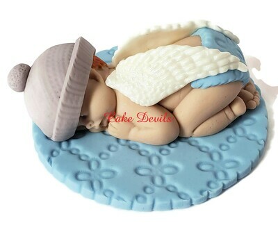 Winter Angel Baby Shower Cake Topper, Fondant, Christmas Angel Sleeping Baby