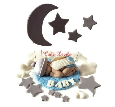 Fondant Angel Baby Shower Cake Topper Kit with Moon, Stars, and Clouds