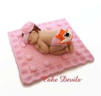 Fondant Fox Face Diaper Baby Shower Cake Topper
