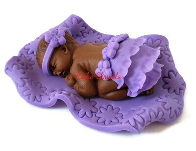 Fondant Baby girl with ruffled diaper skirt for baptism, christening or baby shower cake topper and matching Fondant Booties