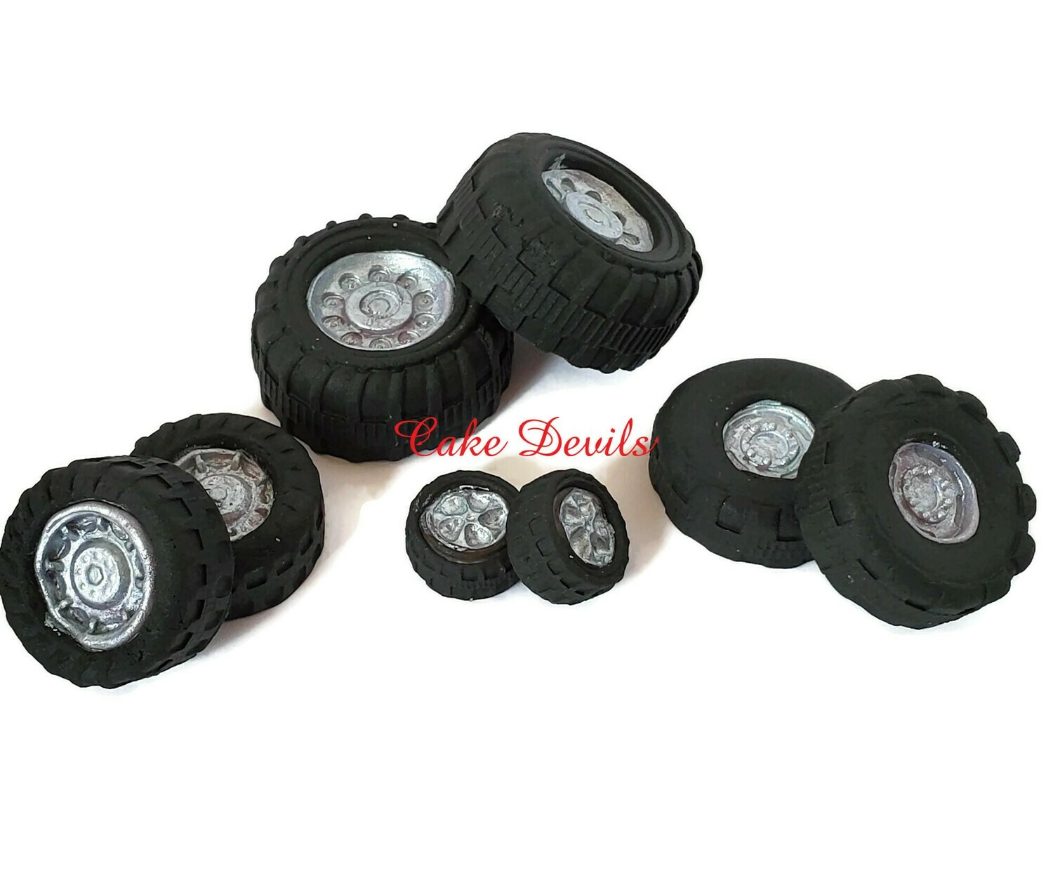Fondant Tire Wheels Cake Decorations, Edible Tires for Cake and Cupcake Toppers