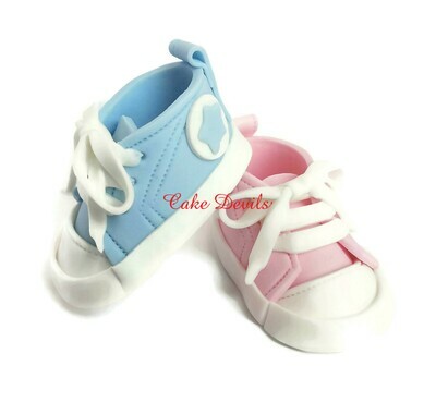 Gender Reveal Fondant Baby Sneakers Cake Toppers, Bright Pink and Royal Blue, or Baby Pink and Baby Blue