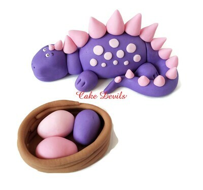 Fondant Dinosaur Cake Topper with nest of Dinosaur Eggs,
