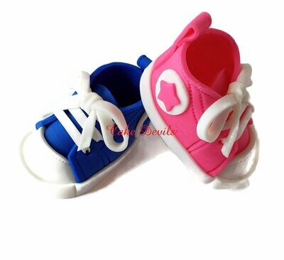 Gender Reveal Fondant Baby Sneakers Cake Toppers, Bright Pink and Royal Blue, or Baby Pink and Baby Blue