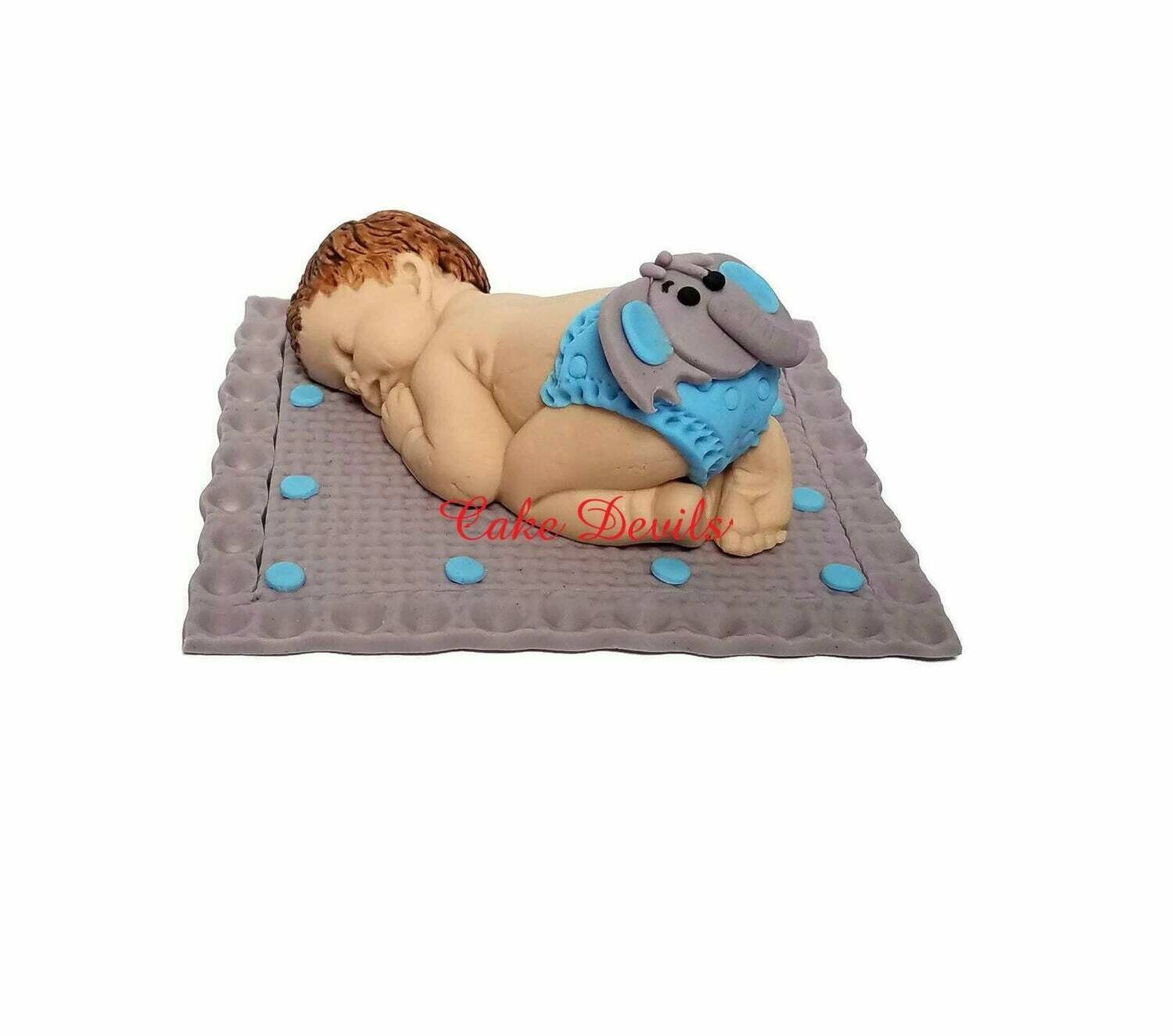 Fondant Elephant Diaper Sleeping Baby Shower Cake Topper
