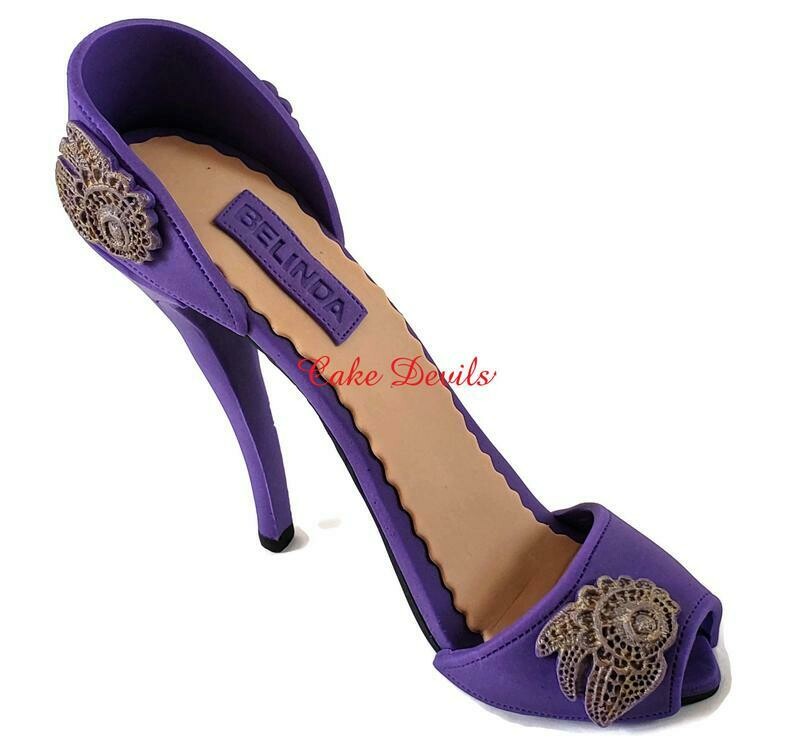 High Heel Cake Topper, Fondant Stiletto with lace embroidery
