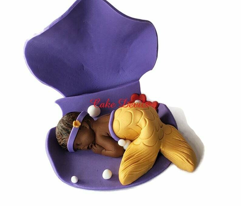 Mermaid Baby Shower Fondant Cake Topper