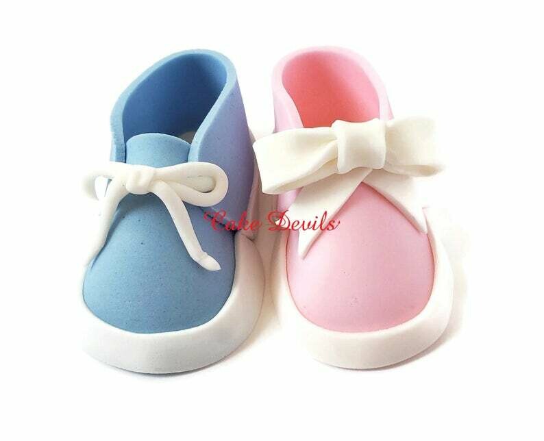 Gender Reveal Fondant Baby Shoes Cake Topper