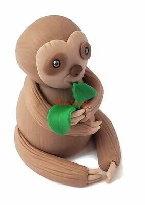 Fondant Sloth Cake Topper eating leaves, Handmade Sloth Cake Decorations