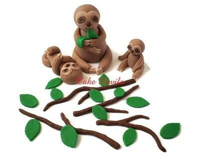 Fondant Sloth Cake Toppers, Handmade mommy and baby Sloth Cake Decorations