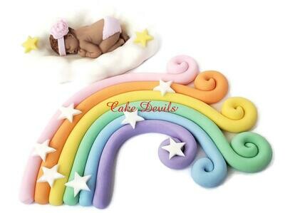 Fondant Rainbow Baby or Baby on Cloud with Rainbow Baby Shower Cake topper