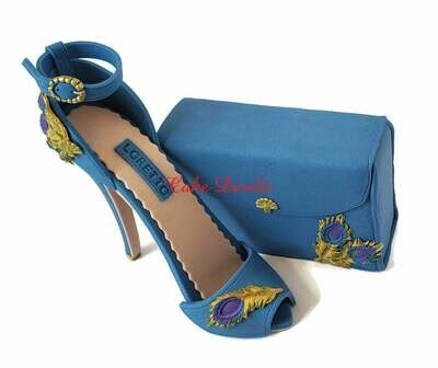 Fondant Peacock High Heel Cake Topper with matching Clutch Purse