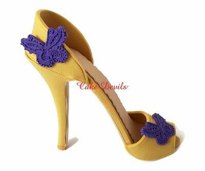 Fondant High Heel Shoe Cake Topper, Stiletto with lace embroidered Butterfly