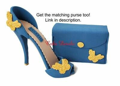 Fondant High Heel Shoe Cake Topper, Stiletto with lace embroidered Butterfly