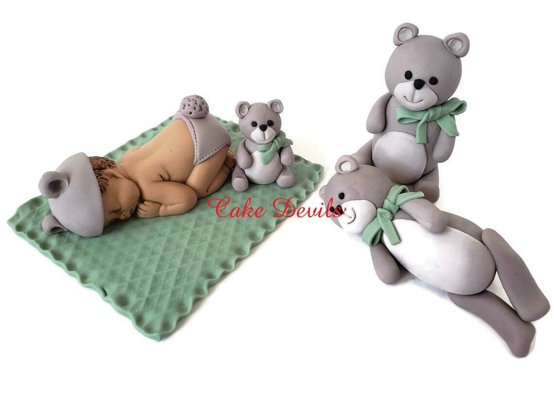 Teddy Bear Baby Shower Fondant Cake Toppers