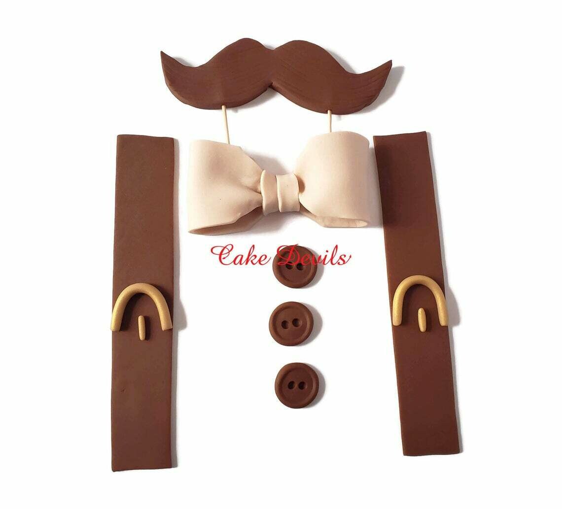 Fondant Little Man Cake Toppers with Mustache, Bow tie, and Suspenders
