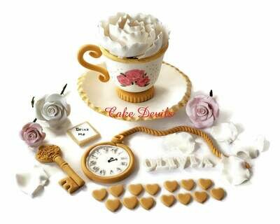 Elegant Alice in Wonderland Fondant Cake Toppers