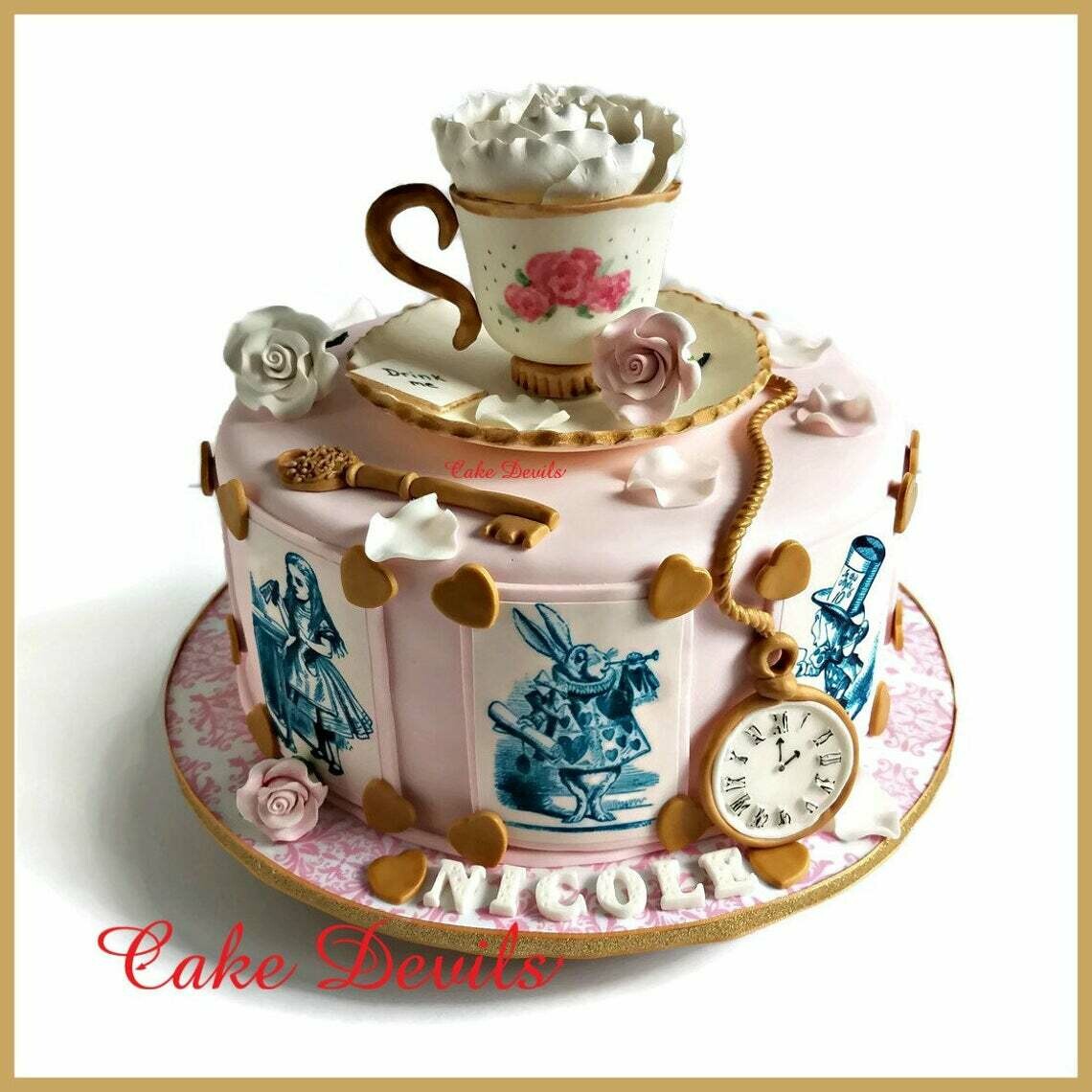 Elegant Alice in Wonderland Fondant Cake Toppers