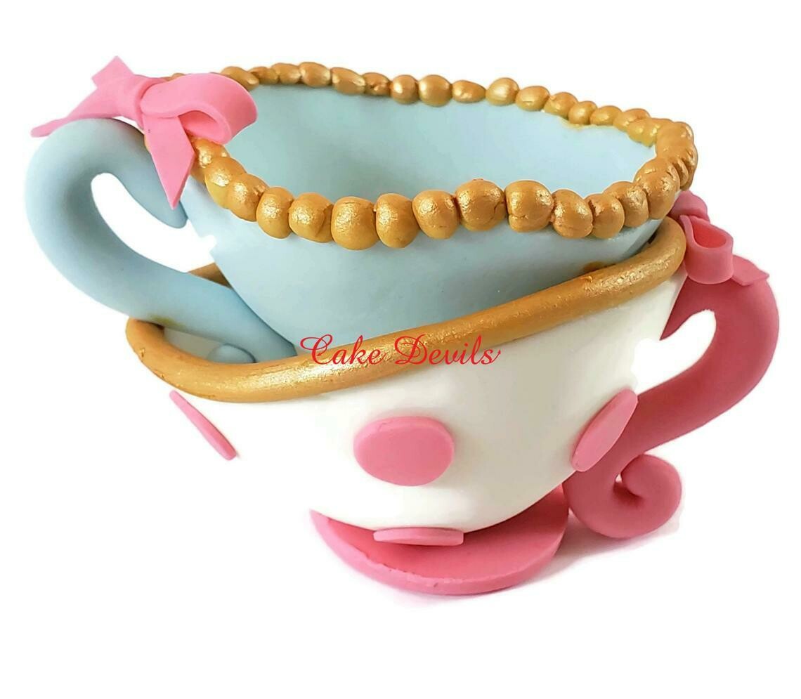 Whimsical Fondant Tea Cups Cake Topper