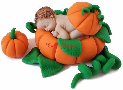 Fondant Baby in a Pumpkin Baby Shower Cake Topper