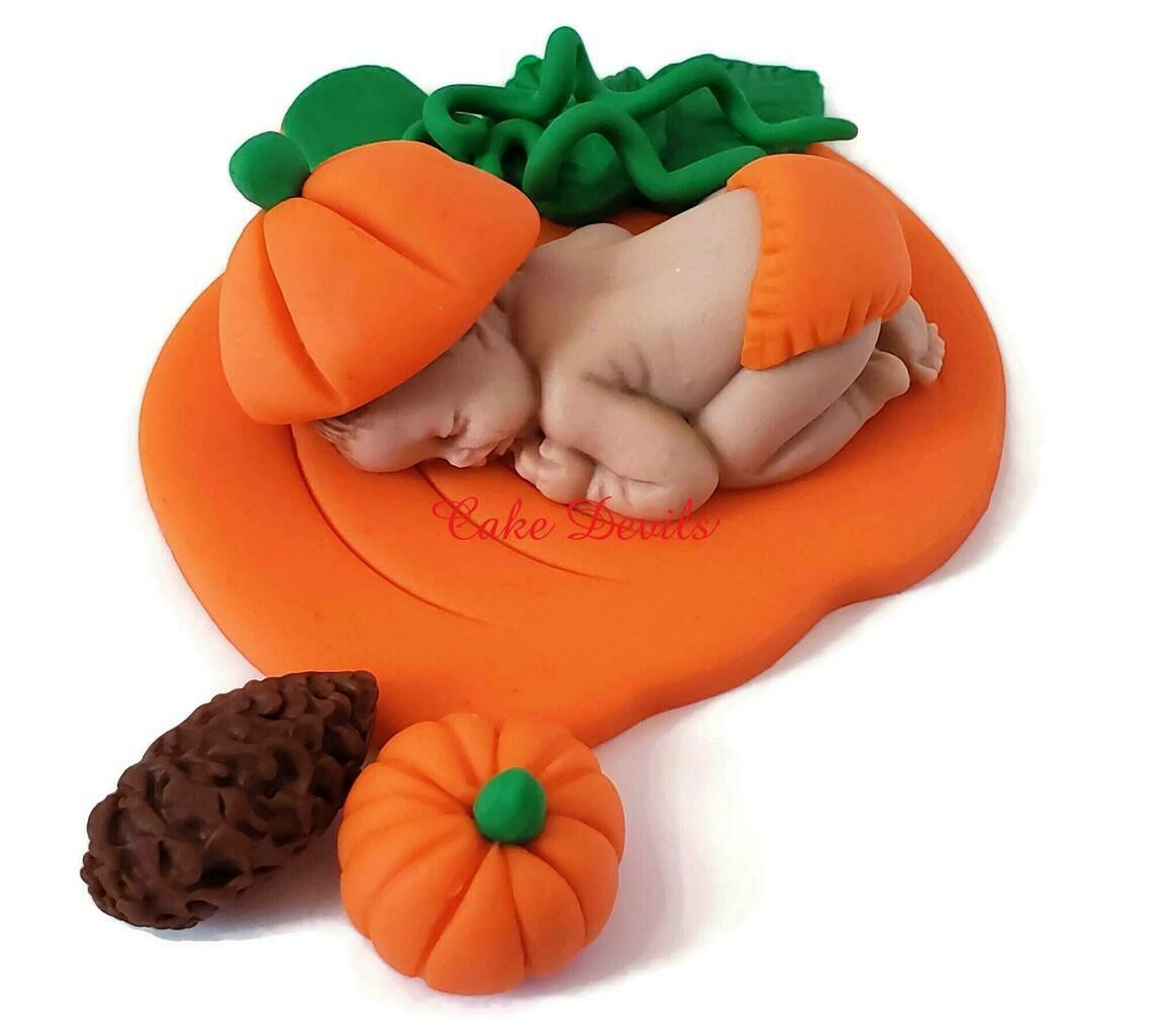 Fondant Pumpkin Baby Shower Cake Topper