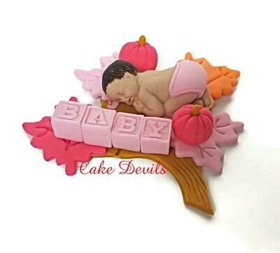 Fall Fondant Baby Shower Cake Topper with Acorns and Pumpkins