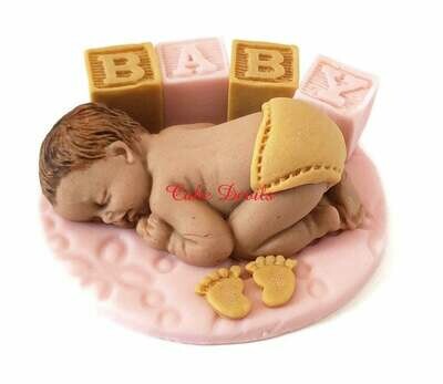 Fondant Baby Shower Cake Topper with Blocks and Personalized Letters in Hearts