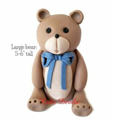 Large Fondant Teddy Bear Cake Topper with big bow