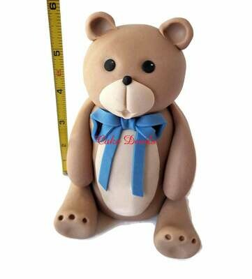 Large Fondant Teddy Bear Cake Topper with big bow