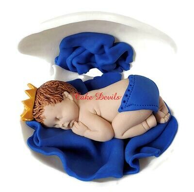 Fondant Prince or Princess Baby Shower Cake Topper in a Clam Shell Cake Decoration