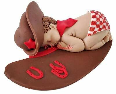 Fondant Cowboy Baby Shower Cake Topper with Gingham Diaper