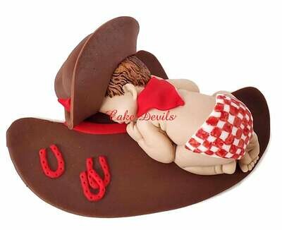Fondant Cowboy Baby Shower Cake Topper with Gingham Diaper