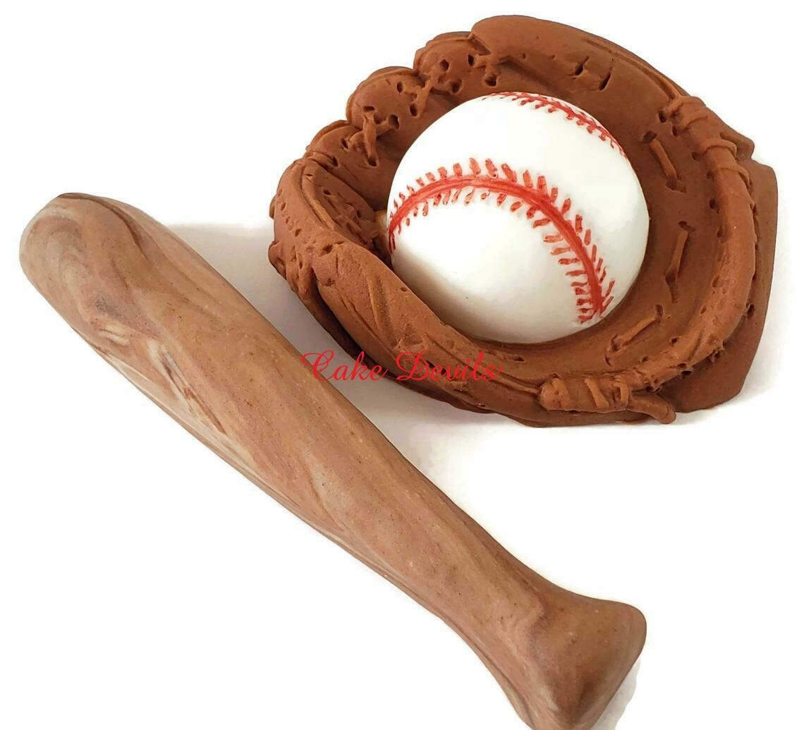 Fondant Baseball Cake Toppers including Baseball Bat, Baseball Glove, and Baseball Cake Decorations