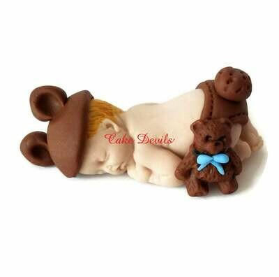 Fondant Baby Cake Topper dressed as Teddy Bear for Baby Shower, Baptism, or Christening