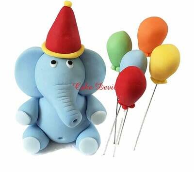 Fondant Circus Elephant Cake Topper with Balloons