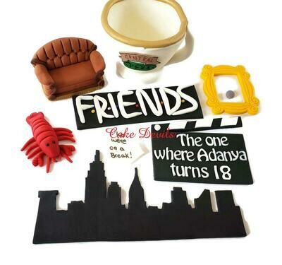 Friends TV show Fondant Cake Toppers with Large Central Perk Coffee Mug and NYC Skyline