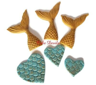 Mermaid Tails and scaled Hearts Fondant Cake Toppers