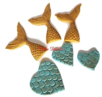 Mermaid Tails and scaled Hearts Fondant Cake Toppers