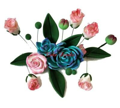 Succulent and Rose Spray Cake Topper