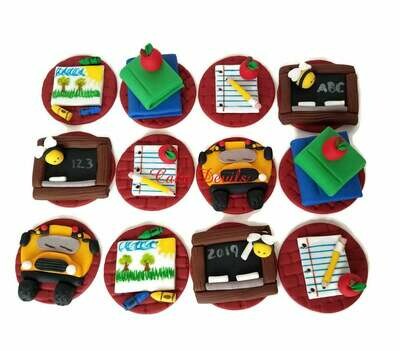 Fondant Back to School or Preschool / Kindergarten Graduation Fondant Cupcake Toppers