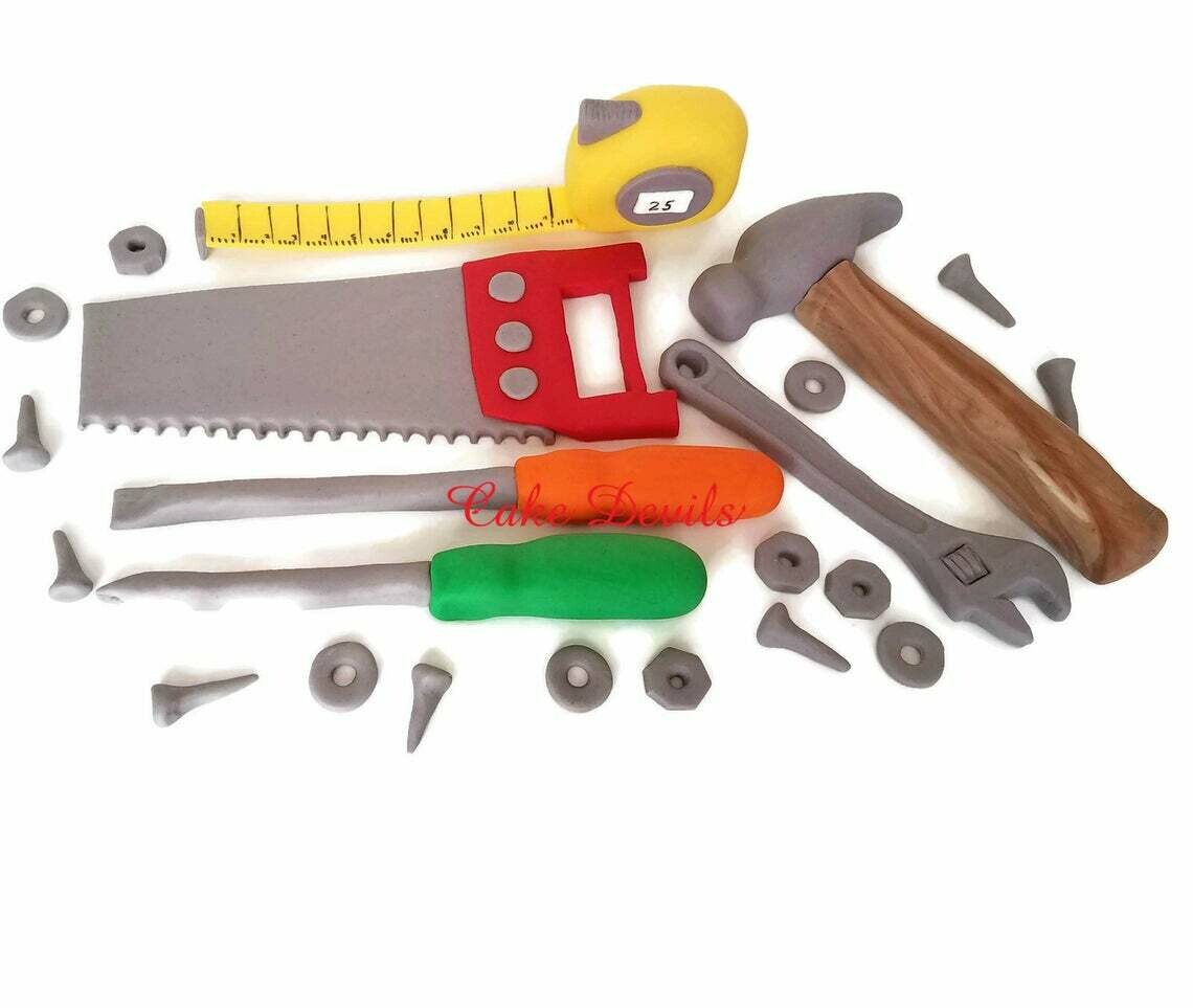 Tool Party Cake Toppers, Colorful Tools Cake Decorations