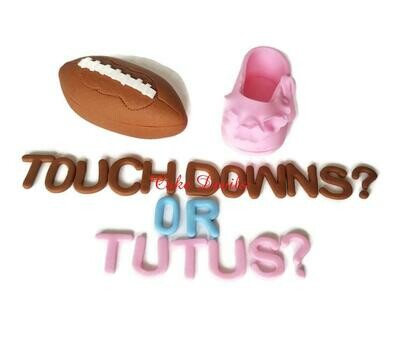 Tutus or Touchdowns Fondant Gender Reveal Cake Toppers