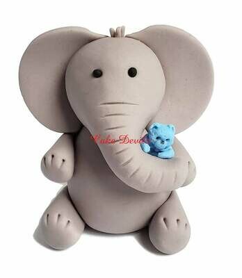 Fondant Elephant hugging Teddy Bear Cake Topper