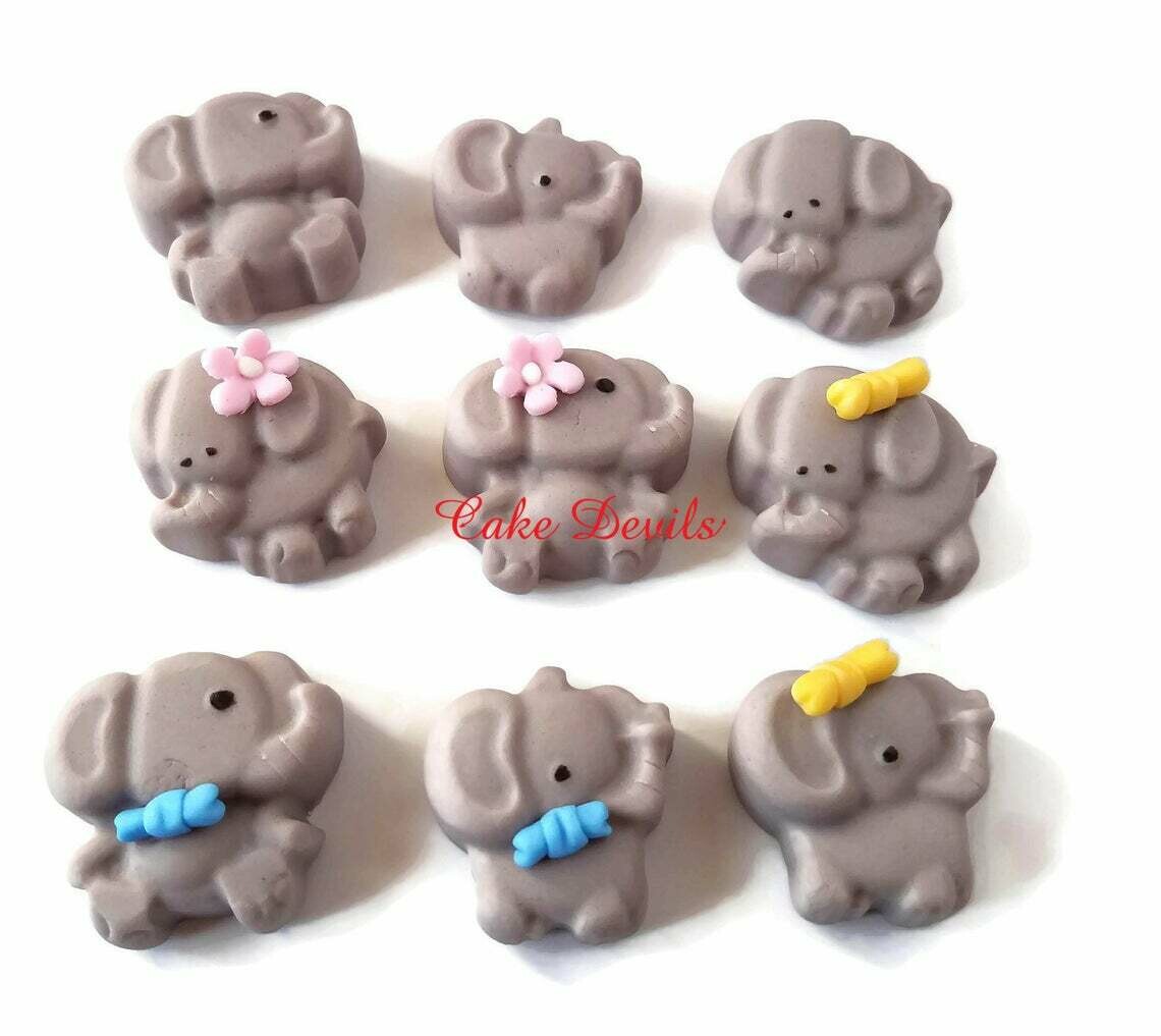 Fondant Elephant Cupcake Toppers and Cake Decorations