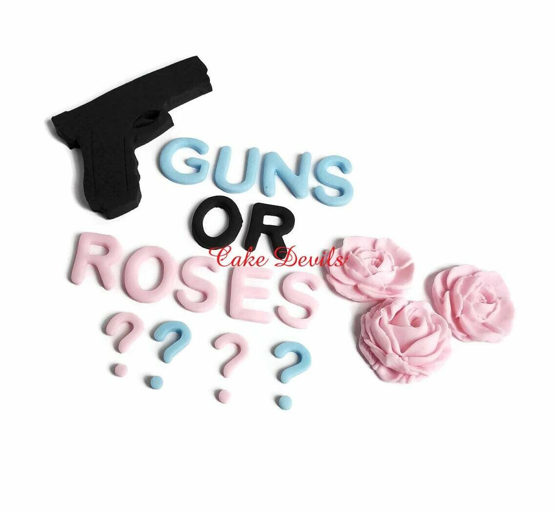 Guns or Roses Gender Reveal Cake Topper, Fondant